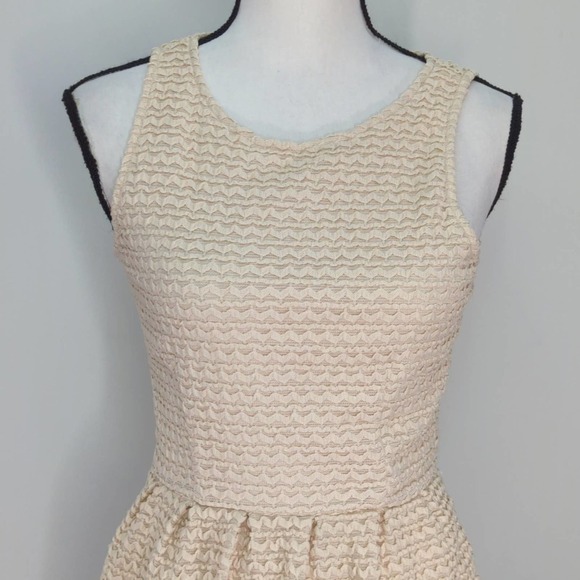 Pim + Larkin Womens Fit and Flare Mini Dress Cream Textured S - Picture 3 of 11
